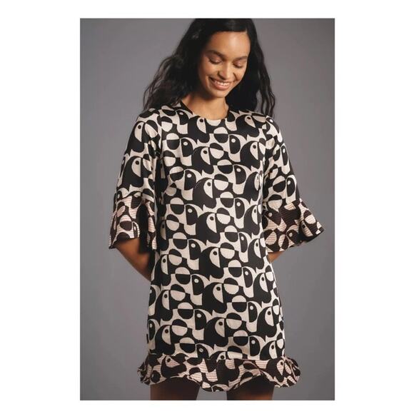 nwt FARM RIO for ANTHROPOLOGIE sz XL Geo Toucan Dress black Off white - Picture 2 of 16